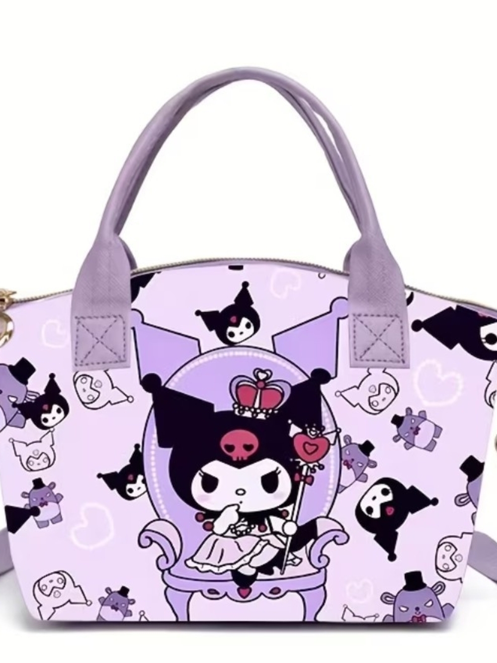 Hello Kitty Lavender Kuromi Print Tote Bag - Cute Character Handbag